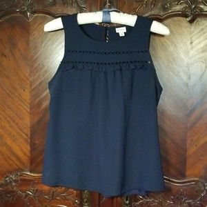Merona navy sleeveless ruffle top sz M tank